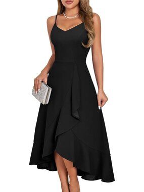 Women's Sleeveless Cocktail Dress Red Formal  Church High Low Ruffle Dress